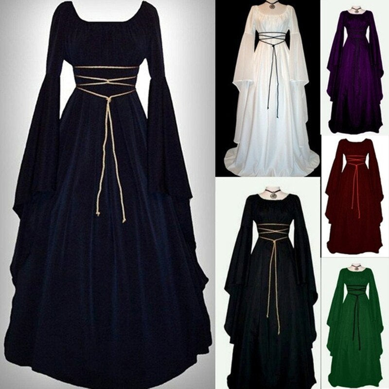 New Women Fashion Vintage Style Women Medieval Dress Gothic Dress Floor Length Women Cosplay Dress Retro Long Gown Dress