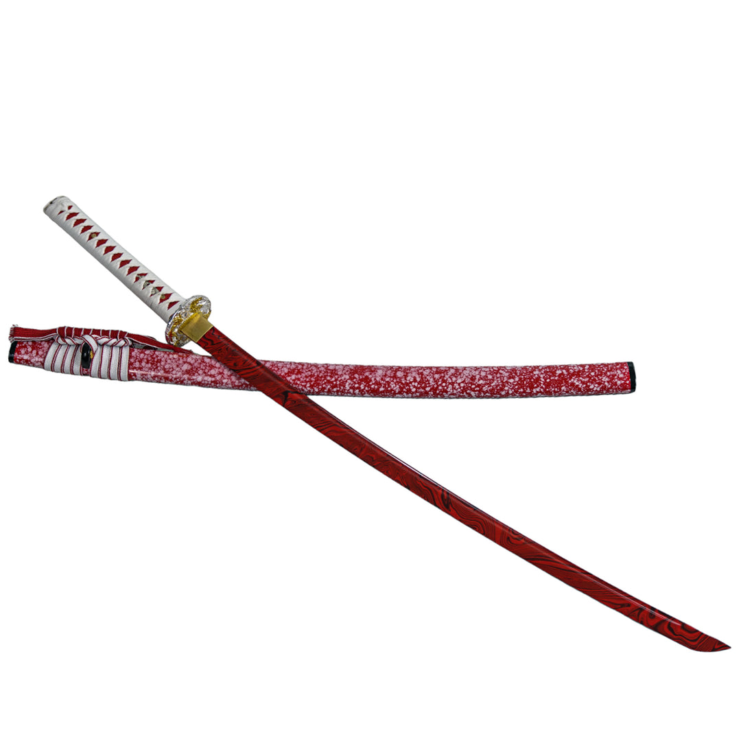 Red Katana Sword- White Handle- High Carbon Damascus Steel Sword- 40.5"