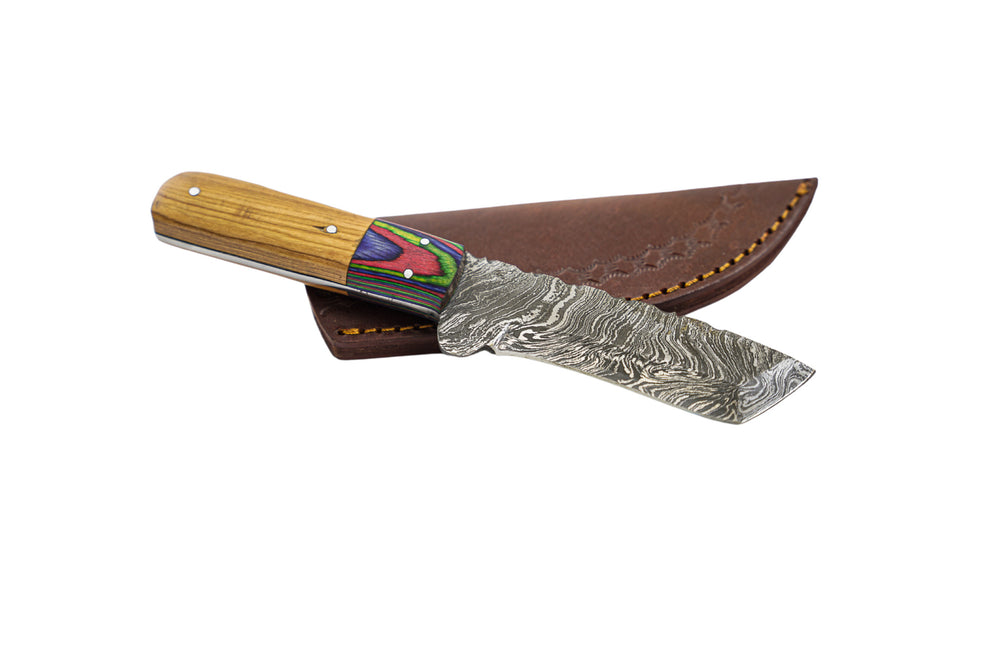 Small Tracker Knife- High Carbon Damascus Steel Blade- Hunting Knife