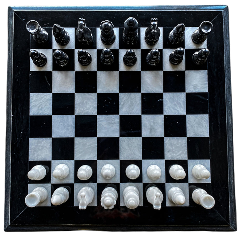Marble Chess Set- Extra Large Chess Board- Black Boarder- 20"