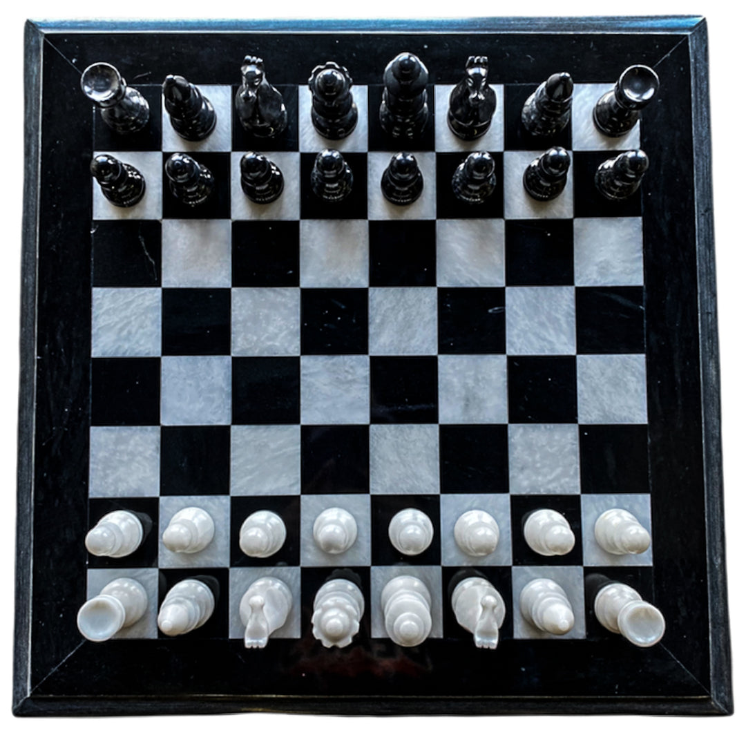 Marble Chess Set- Extra Large Chess Board- Black Boarder- 20"