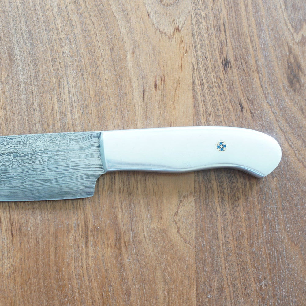 Chef's Knife- High Carbon Damascus Steel with Silver Handle- Kitchen Knife/ Butcher's Knife