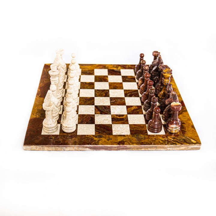 Marble Chess Set- Red and White Marble Chess Board with Pieces- 12"