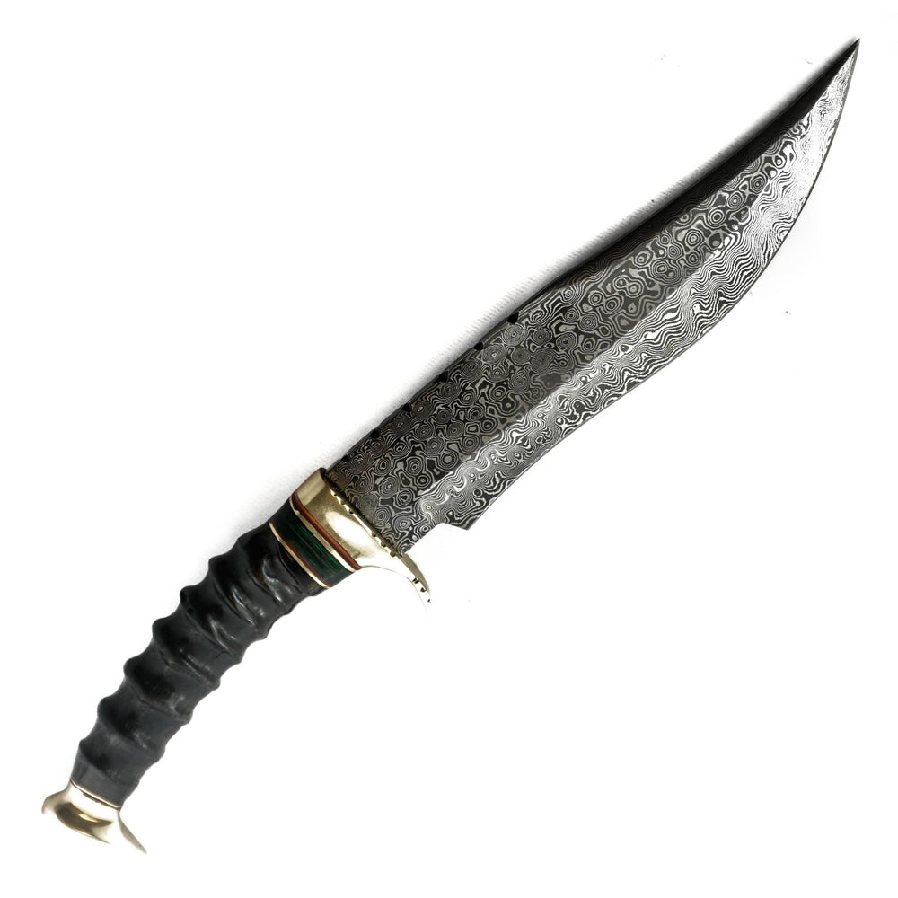 Jungle Hunting Knife- Rams Horn Handle- High Carbon Damascus Steel Blade