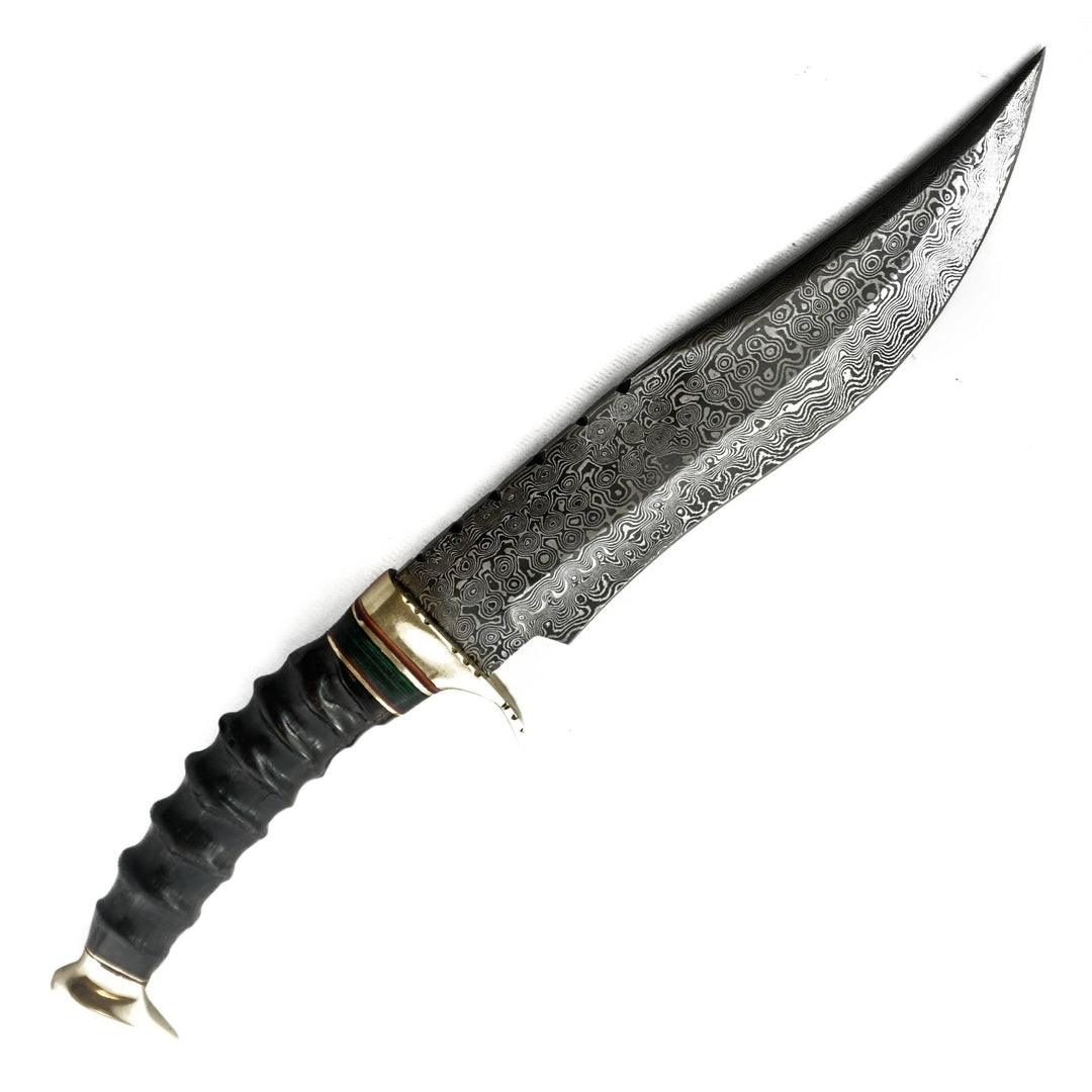Jungle Hunting Knife- Rams Horn Handle- High Carbon Damascus Steel Blade