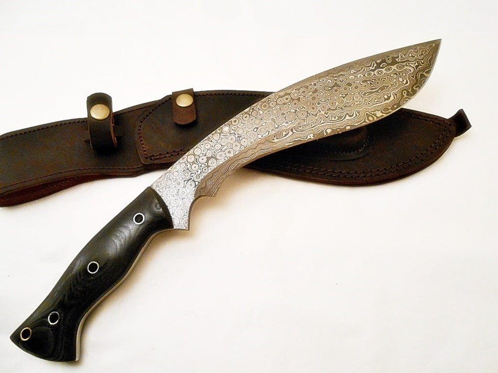 Gurkha Kukri Knife-Handmade High Carbon Damascus Steel Machete/ Knife/ Sword- 15"