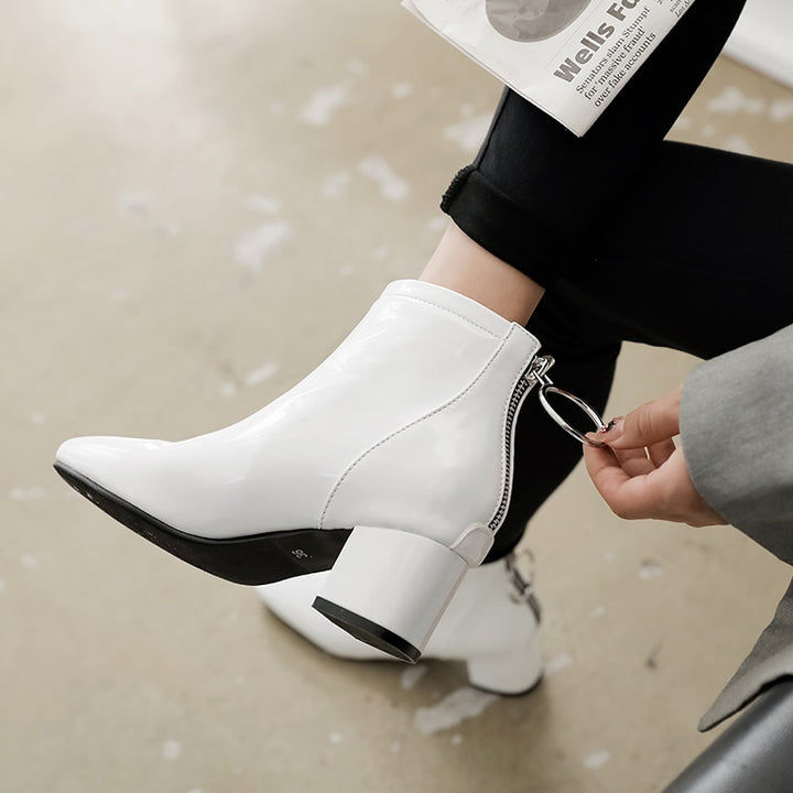 Patent Square Toe Ankle Boots