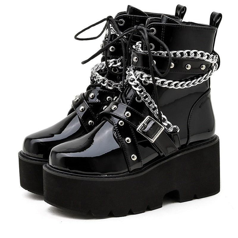 Square Heel Chain Boots - Gothic Boots
