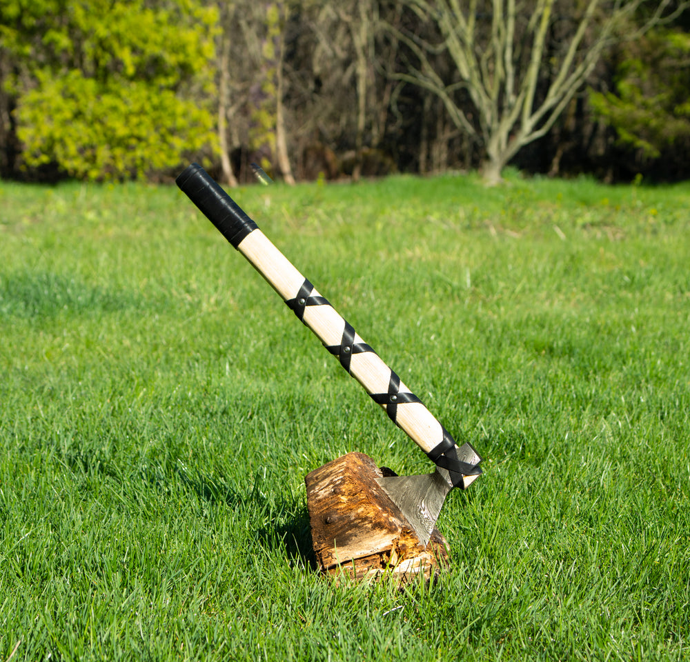 Viking Ax- Throwing Axe- Pattern Welded Handmade High Carbon Damascus Steel - 21"