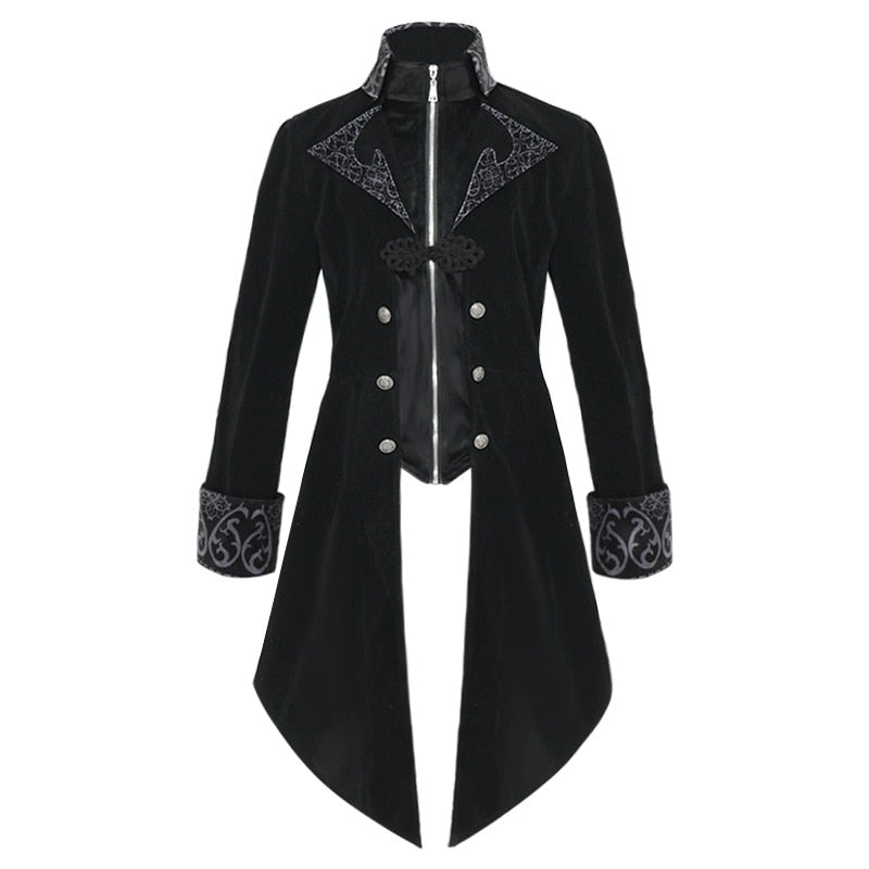 Medieval Tailcoat- Steampunk Velvet Stand Collar Jacket