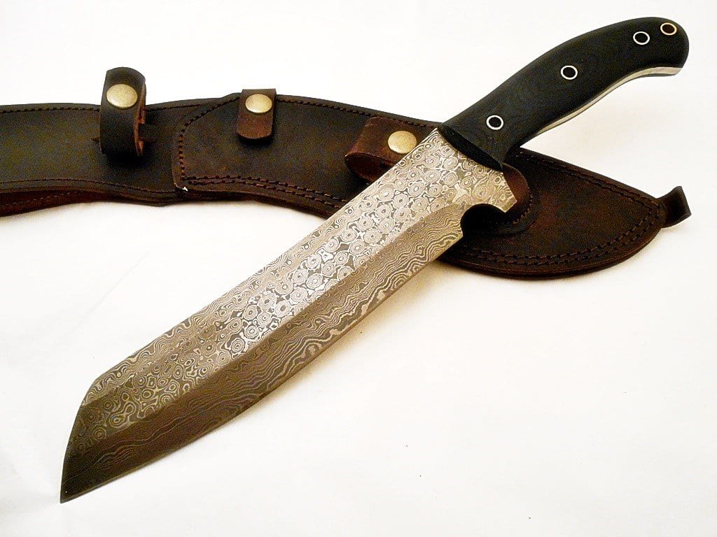 Tanto Hunting Knife- High Carbon Damascus Steel Blade- Bowie Knife- 15"
