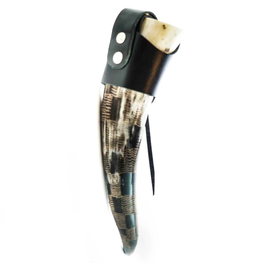 Etched Viking Drinking Horn- Small - Leather Belt Holder- 10 Fl Oz