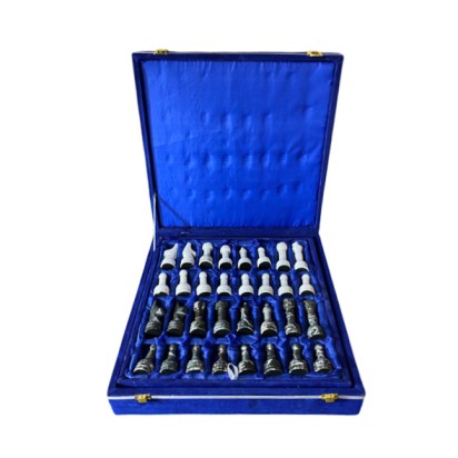 Marble Chess Set- Black Zebra and White- 12"
