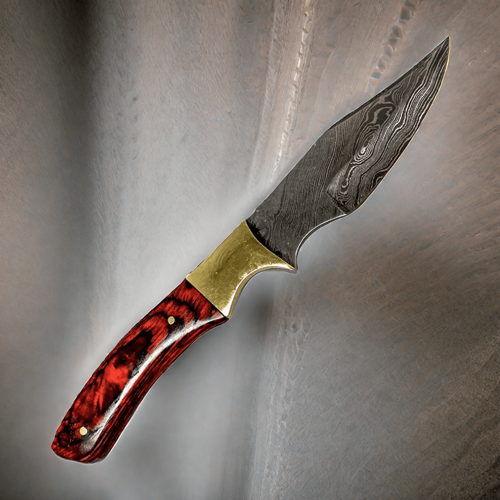 Red Skinning Knife- High Carbon Damascus Steel- 9" - Battling Blades