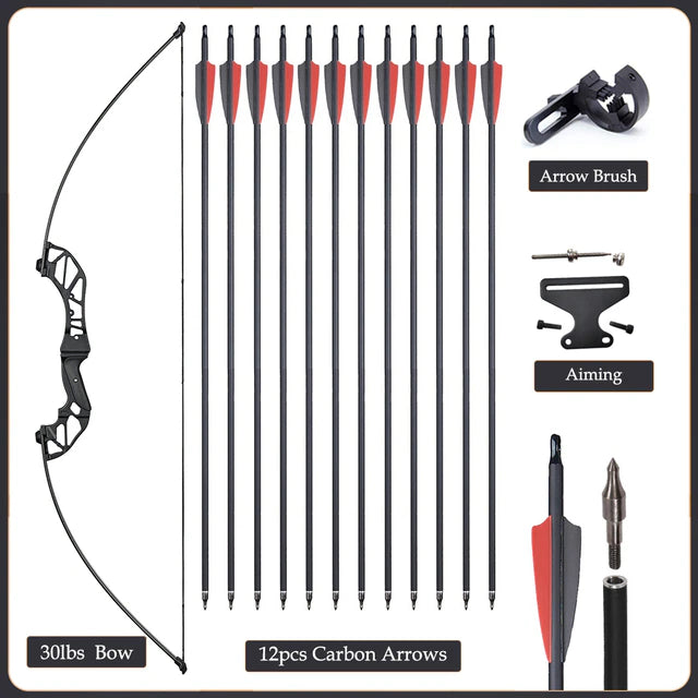 Flexible Recurve Bow Set: 20-50lbs - Take Down Design, Mixed Carbon Arrows