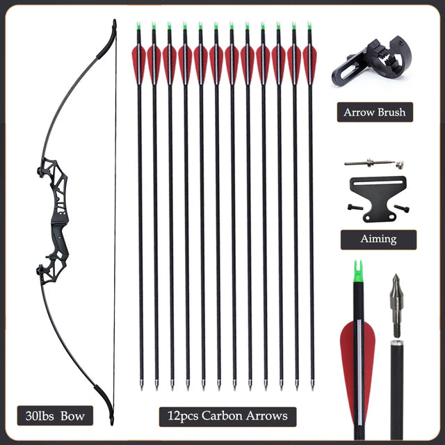 Flexible Recurve Bow Set: 20-50lbs - Take Down Design, Mixed Carbon Arrows