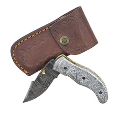 Ornate Scrollwork Damascus Folding Knife - 7.5" - Battling Blades