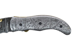 Ornate Scrollwork Damascus Folding Knife - 7.5" - Battling Blades