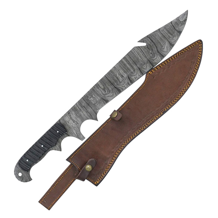 Gut Hook Bowie Knife- High Carbon Damascus Steel Blade- 21.5" - Battling Blades