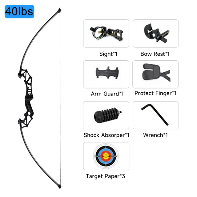 30-50lbs Recurve Bow: Right-Handed Hunting and Fishing Tool with Accessories