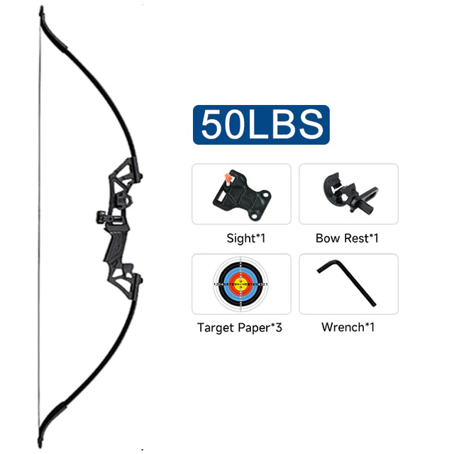 30-50lbs Recurve Bow: Right-Handed Hunting and Fishing Tool with Accessories