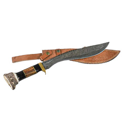 Kukri Knife- Antler- High Carbon Damascus Steel - 16" - Battling Blades