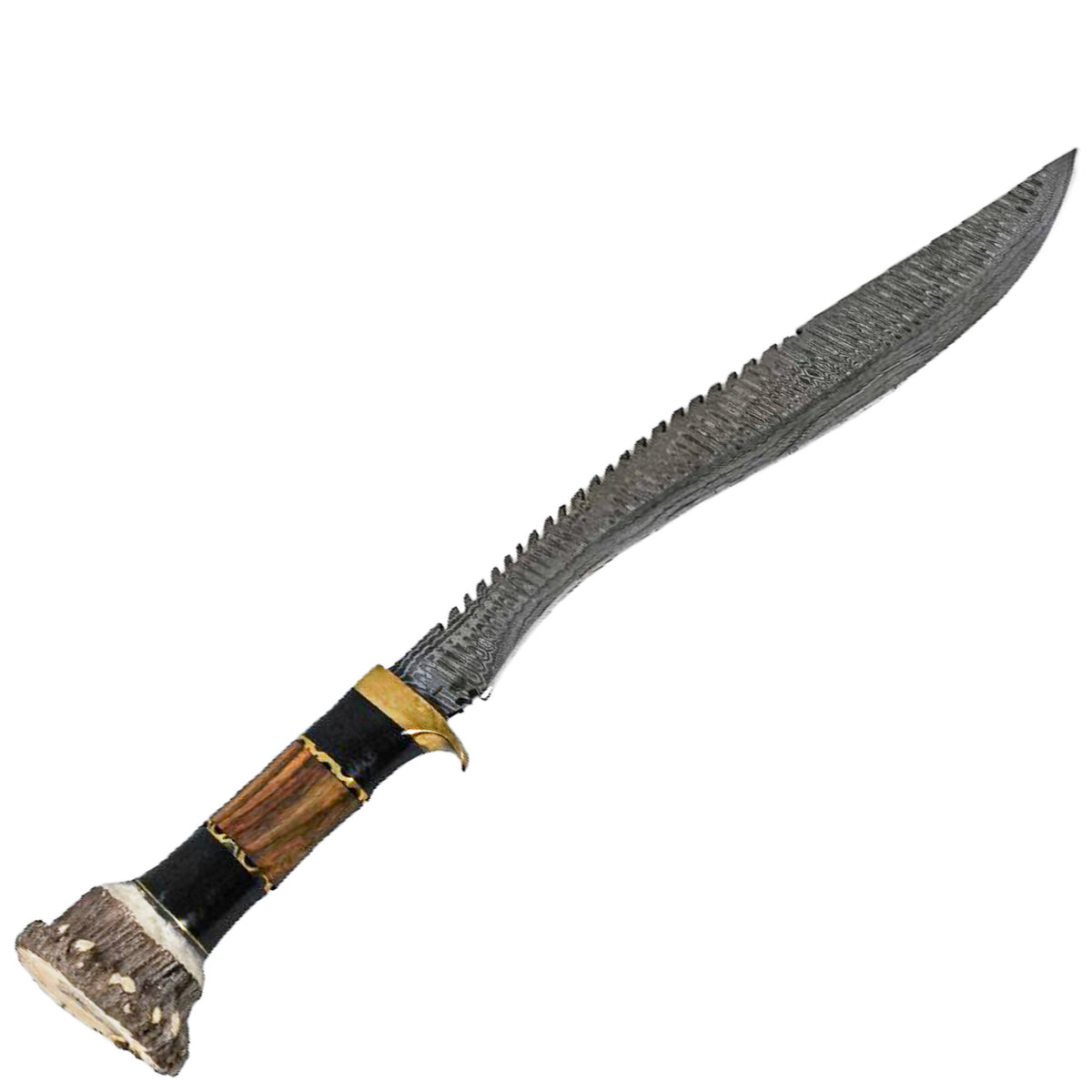 Kukri Knife- Antler- High Carbon Damascus Steel - 16" - Battling Blades