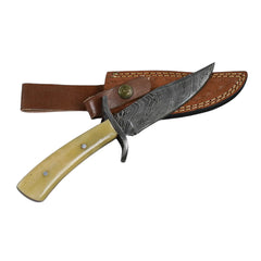 Clip Point Hunting Knife- Damascus Steel Blade- 12" - Battling Blades