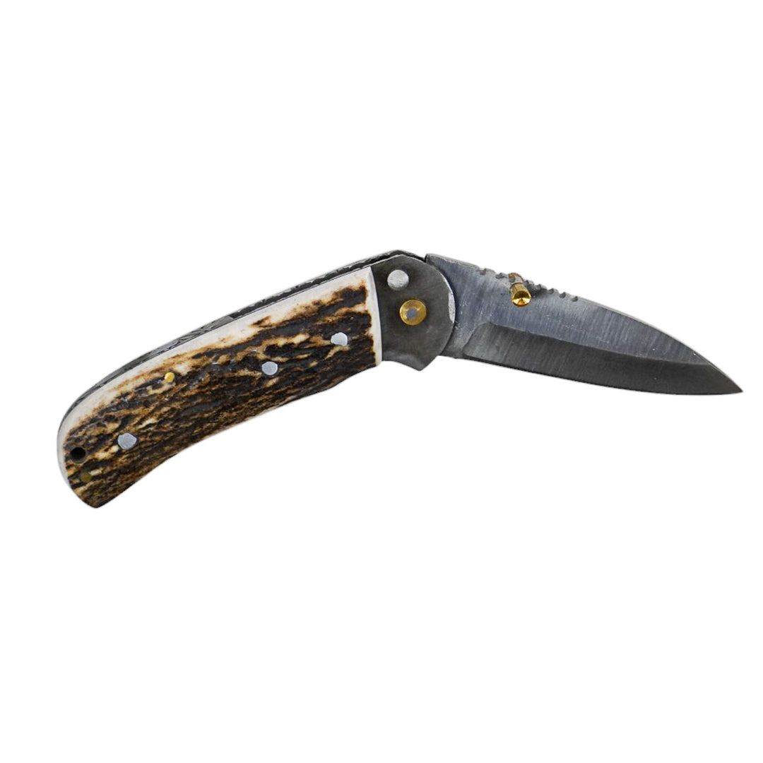 Antler Handle Folding Knife- Stainless Steel- 7"