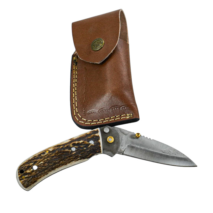 Antler Handle Folding Knife- Stainless Steel- 7" - Battling Blades