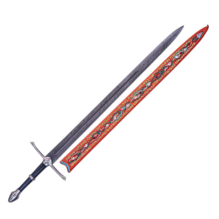 Longsword with Jeweled Sheath- 44"- High Carbon Damascus Steel Sword - Battling Blades