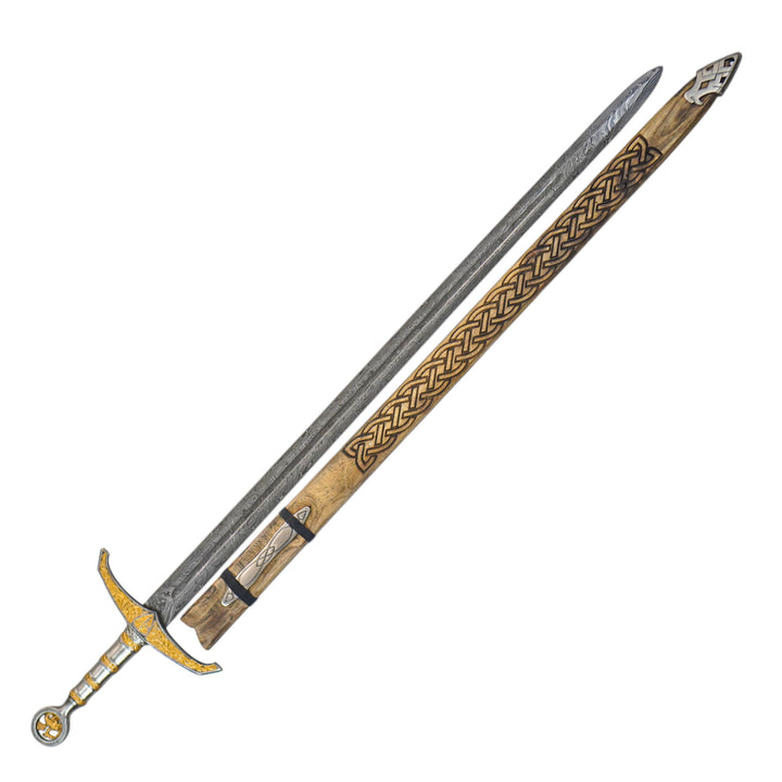 Greatsword with Etched Wood Sheath- Damascus Steel- 50" - Battling Blades