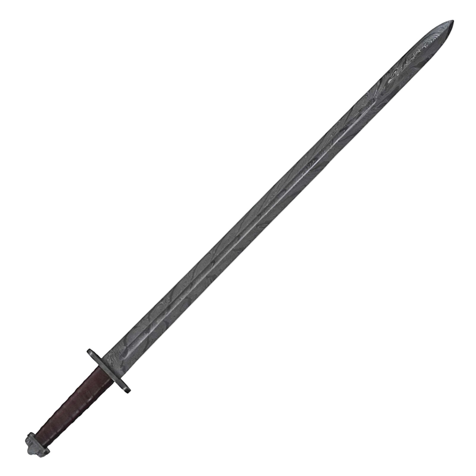 Ulfberht Style Viking Sword - Damascus Steel with Etched Wood Sheath - 40" - Battling Blades