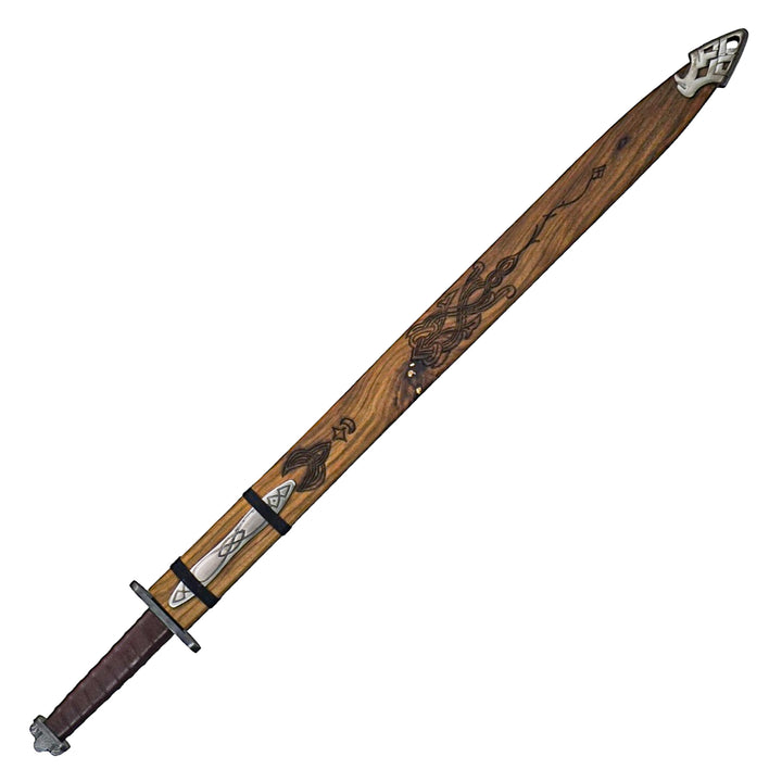 Ulfberht Style Viking Sword - Damascus Steel with Etched Wood Sheath - 40" - Battling Blades
