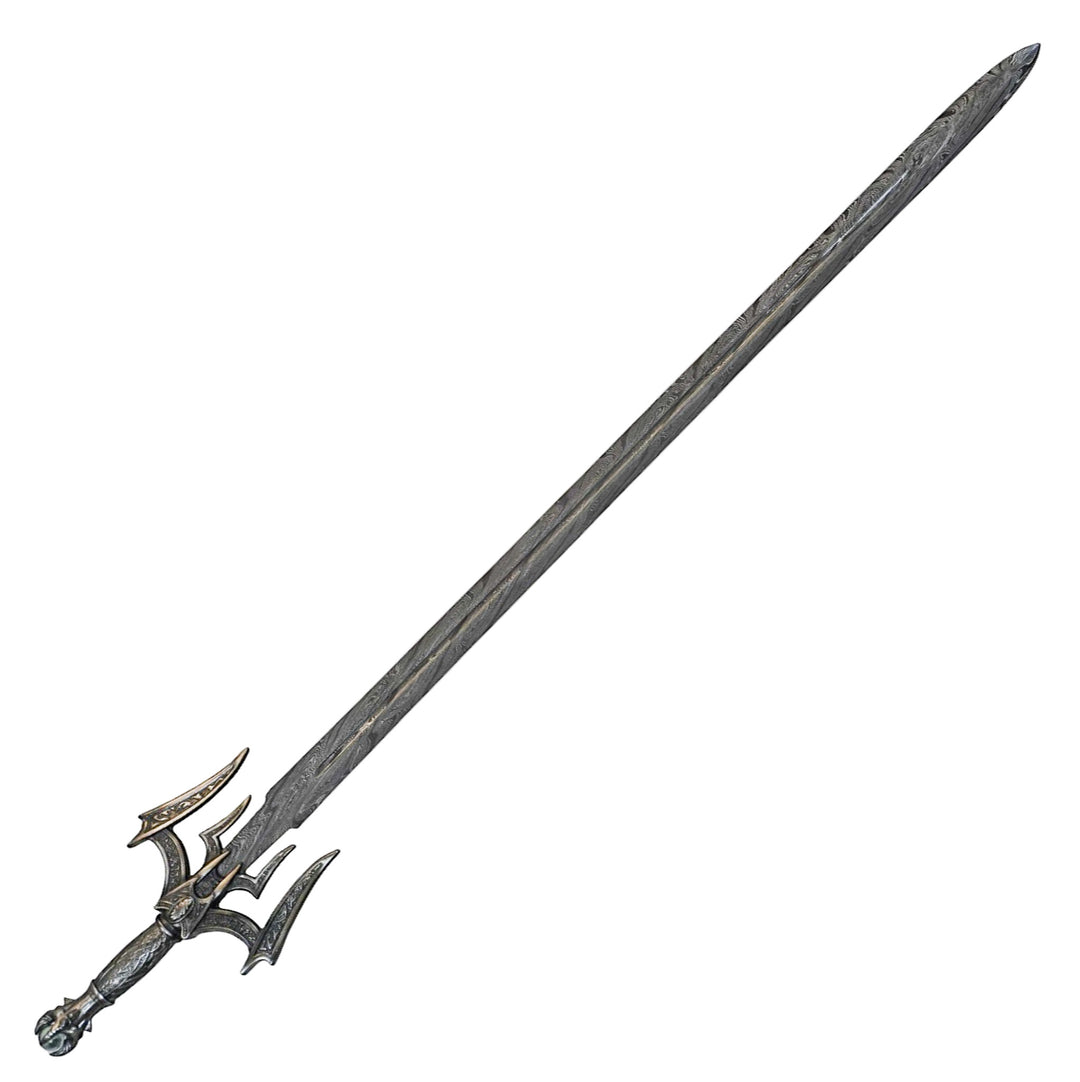 Viking King Sword- Etched Wood Sheath- Damascus Steel - 50"