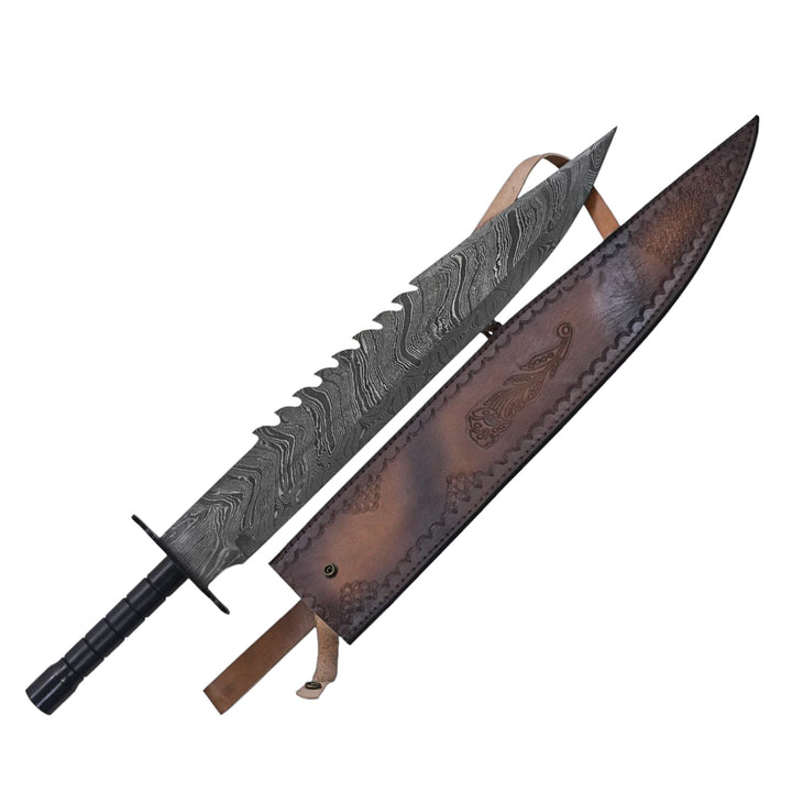 Sawback Bowie Knife - Damascus Steel Survival Knife - 27" - Battling Blades