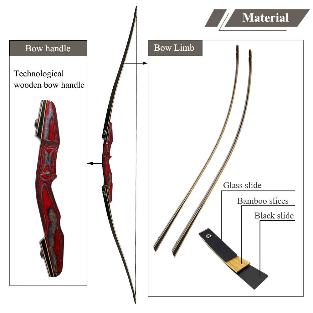 Laminated Limbs Red Riser 25-50lbs Traditional Wood Longbow