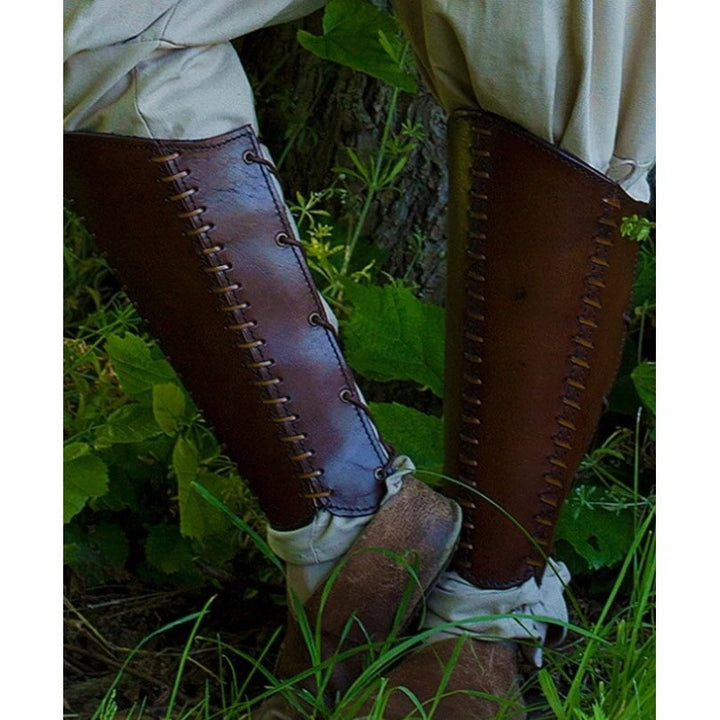 Medieval Steampunk Leather Shin Guard Gaiter Shoe Boot Cover Renaissance Knight Pirate Costume Accessory Armor for Cosplay Larp