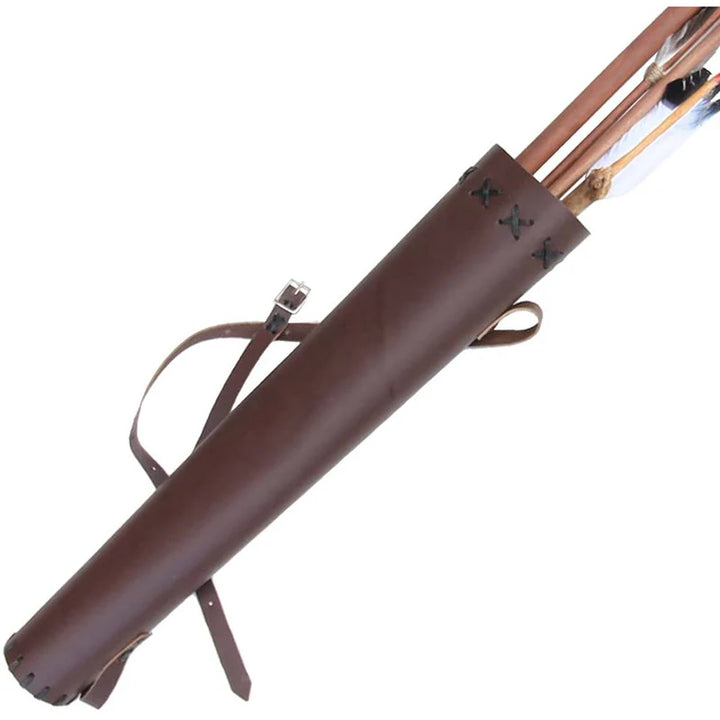 Traditional Medieval Shoulder Back Quiver Leather Arrow Holder with Large Pouch Handmade Straps Belt Bag Bowman Bow Archery Gear