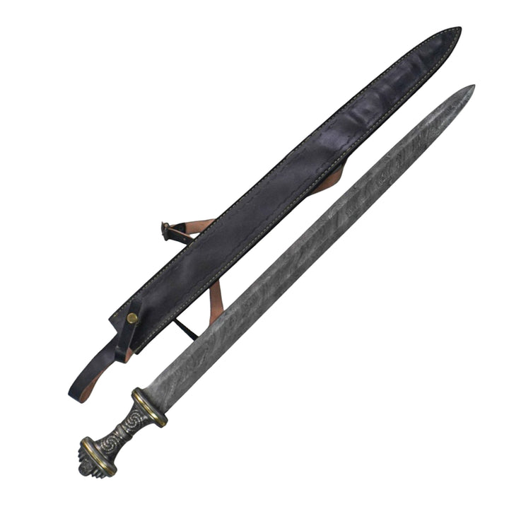 Viking Sword – Damascus Steel Carolingian Norse Hilt – 32" - Battling Blades