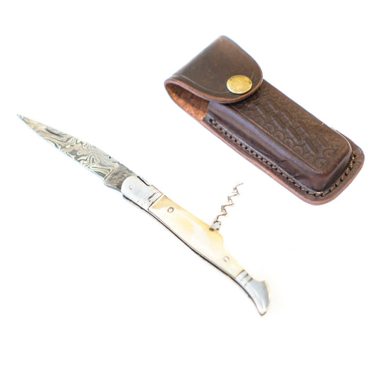 Folding Pocket Knife- 8"- High Carbon Damascus Steel- Bone Handle