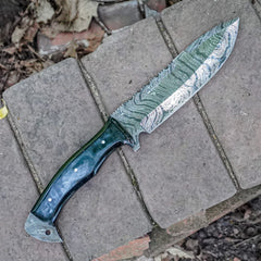 Bowie Knife- High Carbon Damascus Steel- 12" - Battling Blades