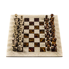 Large Marble Chess Set- Red and White Coral with Fancy Chess Pieces- White Border- 16" - Battling Blades