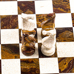 Large Marble Chess Set- Red and White Coral with Fancy Chess Pieces- White Border- 16" - Battling Blades
