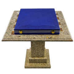 Marble Chess Table- Red and White Coral with Fancy Chess Pieces- White Border- 24" - Battling Blades