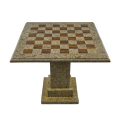 Marble Chess Table- Red and White Coral with Fancy Chess Pieces- White Border- 24" - Battling Blades