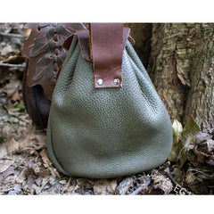 Medieval Leather Leaf Drawstring Coin Pouch - Battling Blades