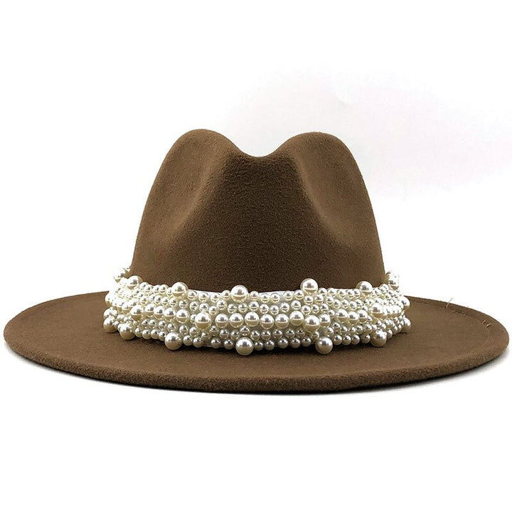 Renaissance Opulence: Wool Fedora Hat with Pearl Ribbon