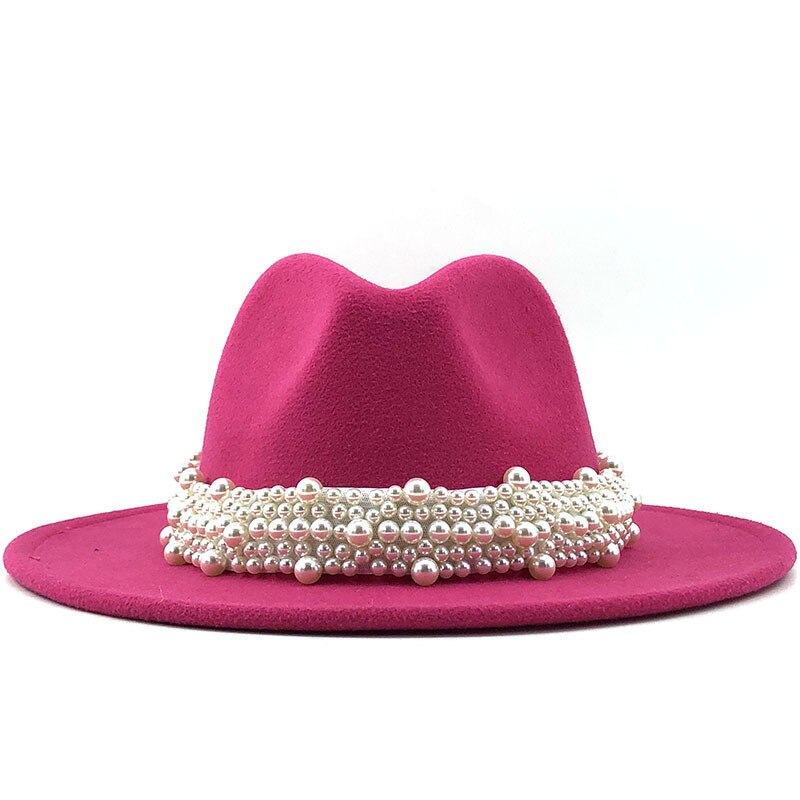 Renaissance Opulence: Wool Fedora Hat with Pearl Ribbon