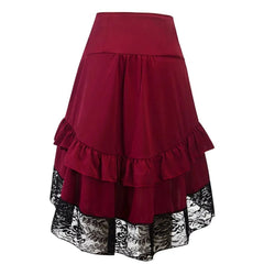 Victorian Gothic Skirt Lace - Steampunk Ruffle Red Skirt - Battling Blades